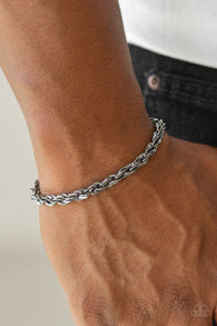 Paparazzi " Last Lap " Men's Silver Metal Double Rope Link Clasp Bracelet