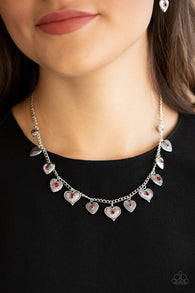 "Lovely Lockets" Silver Red Rhinestone Heart Necklace Set