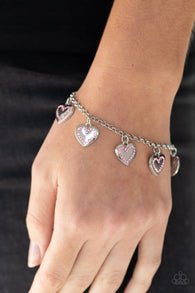 "Matchmaker, Matchmaker" Silver Pink Rhinestone Heart Charm Bracelet