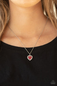 Paparazzi "My Heart Goes Out to You" Silver red Rhinestone Halo Heart Necklace Set