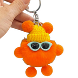 CUTE & COZY POM POM CHARACTERS WITH A KNITTED HAT & SUNGLASSES KEYCHAINS