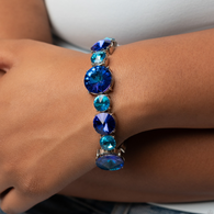 "Refreshing Radiance" Silver Blue Rhinestone Stretch Bracelet "LIFE OF THE PARTY" August 2023