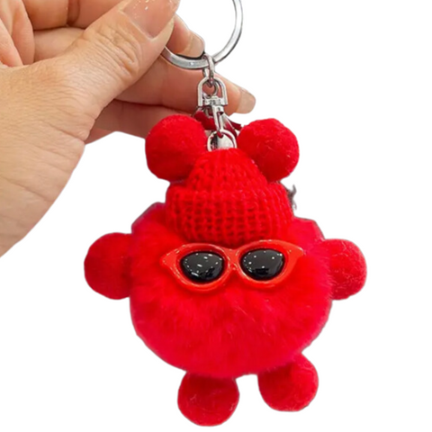 CUTE & COZY POM POM CHARACTERS WITH A KNITTED HAT & SUNGLASSES KEYCHAINS