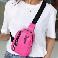 Pink Faux Leather Crossbody Bag with 2 Zippered Compartments and a Keychain Clip