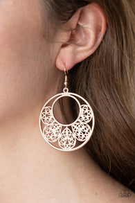 "Petal Promenade" Rose Gold Metal Filigree Hoop Earrings
