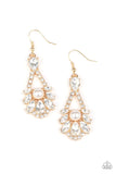 "Prismatic Presence" Gold Metal White Pearl & Clear Rhinestone Dangle Earrings
