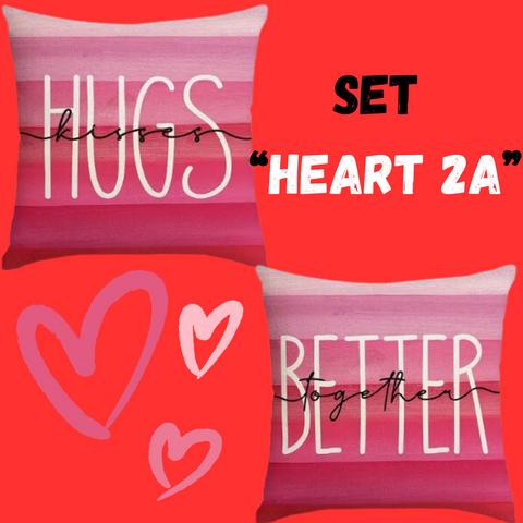 18X18 Sets of 2 Valentine's Day Throw Pillow Covers (*No Inserts) Canvas Feel Set Heart 2A or 2B