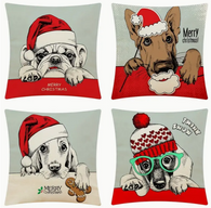 18X18 Set of 4 Christmas DOG Throw Pillow Covers (*No Inserts) in a Linen Blend (Canvas)