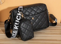 Faux Leather Quilted Crossbody/Handbag & Mini Coin Purse Included, Wide Strap with White Writing
