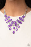 "Serene Gleam" Silver Metal & Purple Gem Rhinestone Bib Style Necklace Set