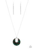 "Setting The Fashion" Silver Metal Green Marbled Acrylic Pendant Necklace Set