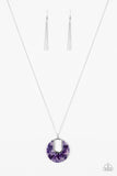 "Setting The Fashion" Silver Metal Purple Marbled Acrylic Pendant Necklace Set