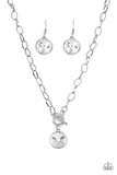 "She Sparkles On" Silver Metal White Round Rhinestone Toggle Clasp Necklace Set