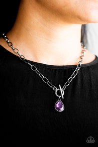 "So Sorority" Black Metal Purple Rhinestone Teardrop Toggle Necklace Set
