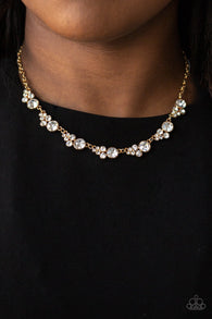 "Social Luster" Gold Metal White/Clear Rhinestone Cluster Necklace Set