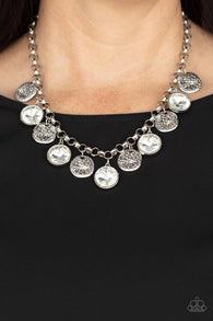 "Spot on Sparkle" Silver Metal Hammered Disc & White Rhinestone Necklace Set