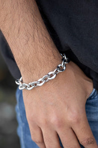 "Step it up" Men's Silver Metal Chunky Link Clasp Bracelet