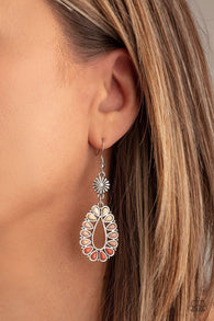 "Stone Orchard" Silver Metal Multi Colored Stone Teardrop Dangle Earrings
