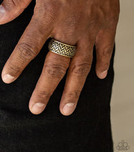 " Survival Skills" Men's Antiqued Brass Metal Chevon Design Band Elastic Ring