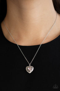 "Treasures of the Heart" Silver White Halo & Pink Rhinestone Heart Necklace Set