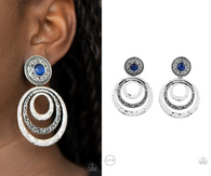 "Bare Your Soul" Silver Metal & Blue Cats Stone Clip-On Earrings