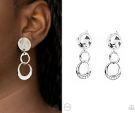 "Reshaping Refinement" Silver Metal & Clear/White Rhinestone Clip-On Earrings