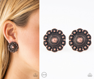 "Foxy Flower Garden" Copper Metal Round Clip-On Earrings
