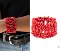 "Fiji Flavor" Red Wooden Bead Stretch bracelet
