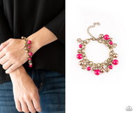 "Grit and Glamour" Brass Chain Pink Bead Clasp Bracelet