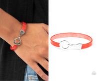 "Haute Button Topic" Red Acrylic Hook & Loop Closure Bangle Bracelet