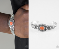 "Wide Open Mesas" Silver Orange Crackle Turquoise Stone Cuff Bracelet