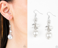 "Timelessly Traditional" Silver Pearly White Double Sphere Dangle Earrings