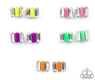 PAPARAZZI " STARLET SHIMMER " KIDS Earrings Emerald cut Rhinestone Multi Color