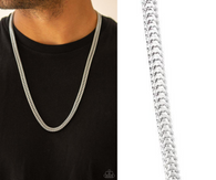 Paparazzi " Knockout King " Men's Silver Classic Flat Franco Chain Link Necklace