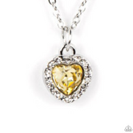 "A Little Lovestruck" Silver Metal & Yellow/White Solitaire Halo Heart Necklace Set