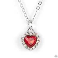 "A Little Lovestruck" Silver Metal & Red/White Solitaire Halo Heart Necklace Set