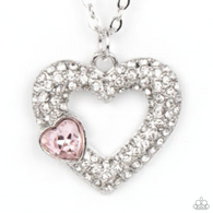 "Bedazzled Bliss" Silver Metal & Pink Rhinestone Double Heart Necklace Set