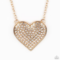 "Spellbinding Sweetheart" Gold Metal & White Rhinestone Heart Necklace Set