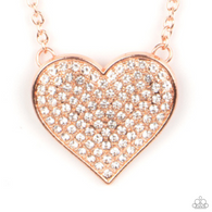 "Spellbinding Sweetheart" Copper Metal & White Rhinestone Heart Necklace Set