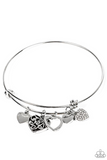 "I'm Yours" Silver Metal White Rhinestone Heart & Charms Tension Bracelet