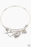 "I'm Yours" Silver Metal Multi Iridescent Rhinestone Heart & Charms Tension Bracelet