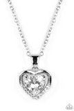 "Effulgently Engaged" Silver Metal White Rhinestone Halo Heart Necklace Set