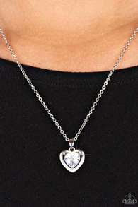 "Effulgently Engaged" Silver Metal White Rhinestone Halo Heart Necklace Set