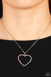 "Love to Sparkle" Silver Metal & Pink Rhinestone Open Heart Necklace Set