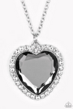 "Prismatically Twitterpated" Silver Metal Smoky Gray Rhinestone Halo Heart Necklace Set
