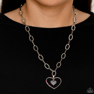 "Refulgent Romance" Silver Metal, Shade of Pink Rhinestone Open Heart Chain Necklace Set
