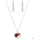 "Nautical Romance" Silver Metal, Brown & White Shell-like Color Block Stone Heart Necklace Set