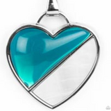 "Nautical Romance" Silver Metal, Blue & White Shell-like Color Block Stone Heart Necklace Set