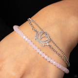 "A Lotus Like This" Silver Metal, Lotus Flower & Pink Crystal Multi Strand Bracelet