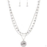 "Promoted to Grandma" Silver Metal Multi Chain and Hematite GRANDMA Necklace Set